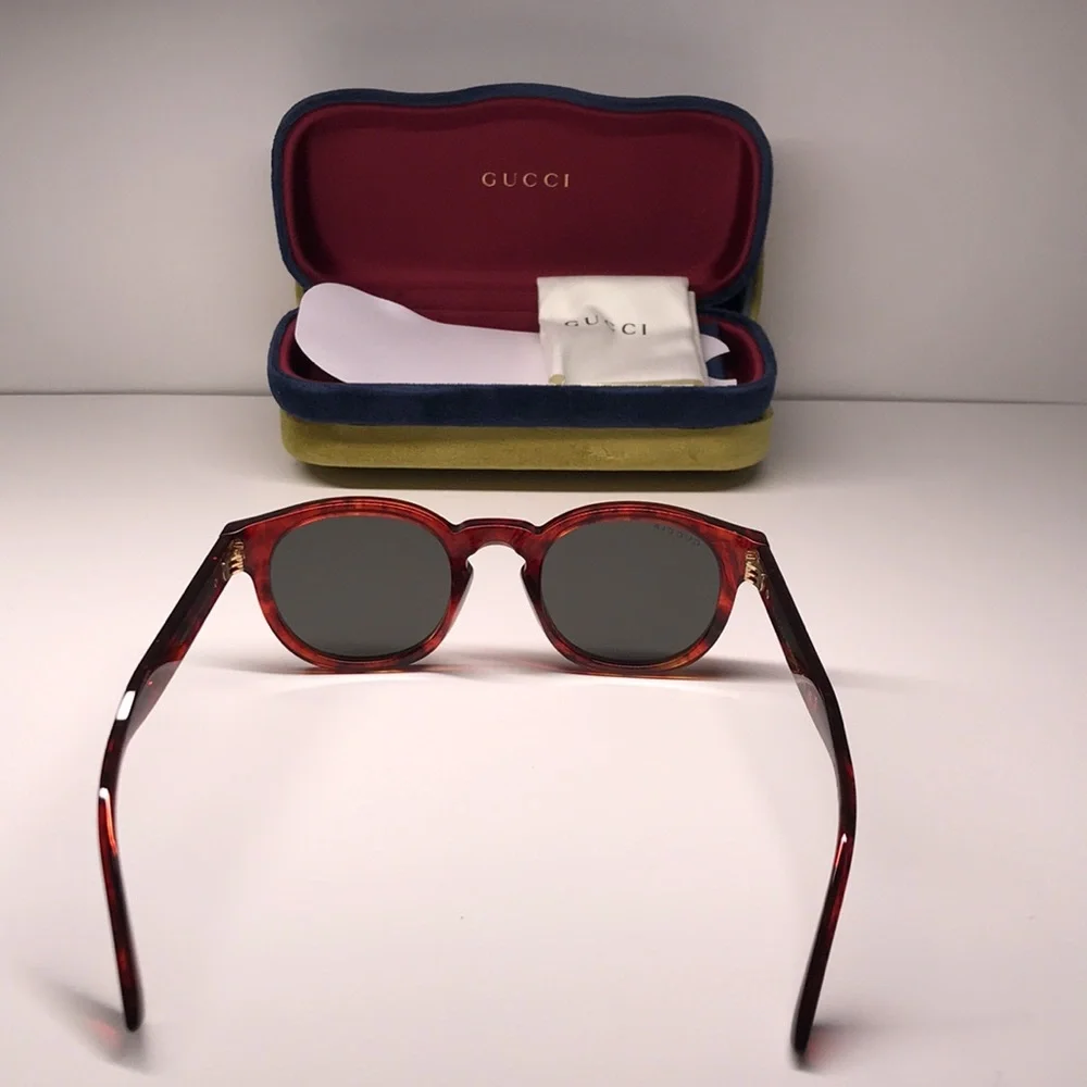 Gucci GG0825S 005 49 Havana Grey Round Sunglasses | New Authentic